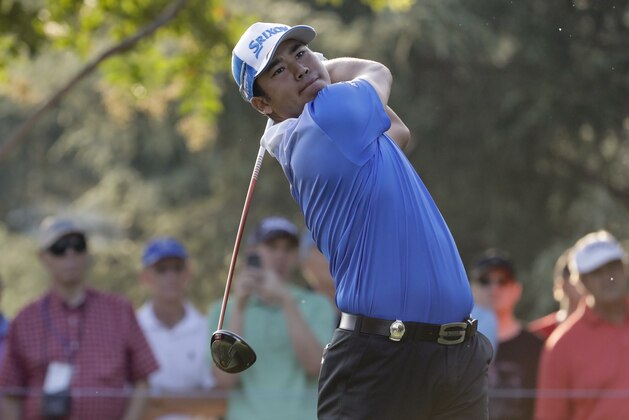 Hideki Matsuyama of Japan, watches his tee shot on the 11th hole during the first round of the PGA Championship golf tournament at the Quail Hollow Club Thursday, Aug. 10, 2017, Charlotte, N.C. (AP Photo/John Bazemore)