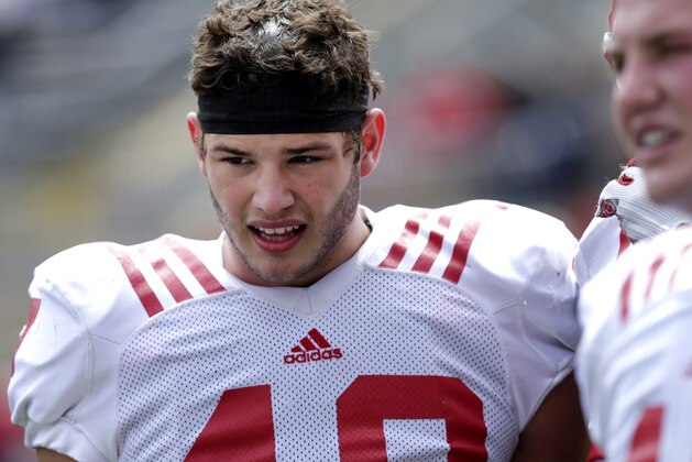 Apr 23, 2016; Madison, WI, USA; Wisconsin Badgers linebacker Jack Cichy (48) looks on  before the Wisconsin spring football game at Camp Randall Stadium. Mandatory Credit: Mark Hoffman/Milwaukee Journal Sentinel via USA TODAY Network