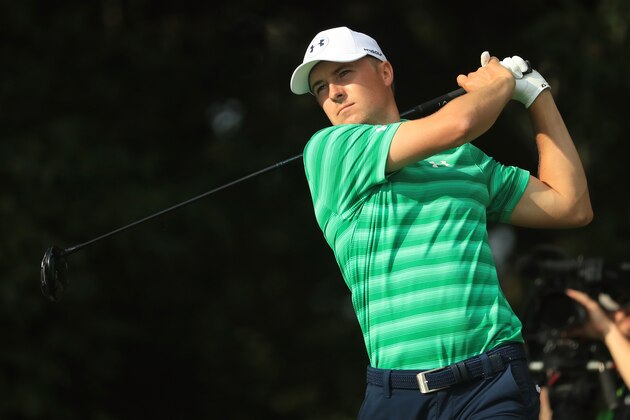 CHARLOTTE, NC - AUGUST 10: Jordan Spieth of the United States plays his shot from the 12th tee   during the first round of the 2017 PGA Championship at Quail Hollow Club on August 10, 2017 in Charlotte, North Carolina.  (Photo by Mike Ehrmann/Getty Images)