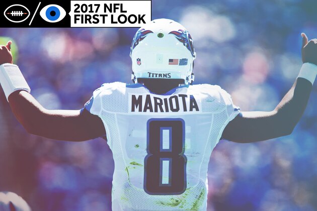 Oct 9, 2016; Miami Gardens, FL, USA; Tennessee Titans quarterback Marcus Mariota (8) warms up before the game against the Miami Dolphins at Hard Rock Stadium. Mandatory Credit: Jasen Vinlove-USA TODAY Sports