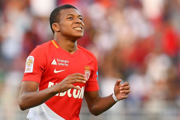Monaco's French forward Kylian Mbappe reacts after missing a goal opportunity during  the French Trophy of Champions (Trophee des Champions) football match between Monaco (ASM) and Paris Saint-Germain (PSG) on July 29, 2017, at the Grand Stade in Tangiers. / AFP PHOTO / FRANCK FIFE        (Photo credit should read FRANCK FIFE/AFP/Getty Images)