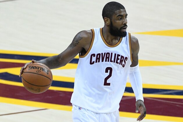 June 7, 2017; Cleveland, OH, USA; Cleveland Cavaliers guard Kyrie Irving (2) during the second quarter in game three of the 2017 NBA Finals against the Golden State Warriors at Quicken Loans Arena. The Warriors defeated the Cavaliers 118-113. Mandatory Credit: Kyle Terada-USA TODAY Sports