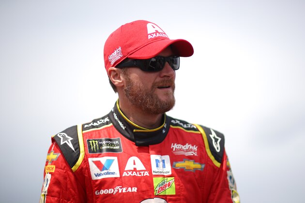 WATKINS GLEN, NY - AUGUST 06:  Dale Earnhardt Jr., driver of the #88 Axalta Chevrolet, is introduced prior to the Monster Energy NASCAR Cup Series I Love NY 355 at The Glen at Watkins Glen International on August 6, 2017 in Watkins Glen, New York.  (Photo by Chris Graythen/Getty Images)