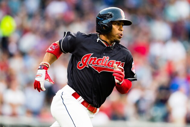 CLEVELAND, OH - AUGUST 8: Francisco Lindor #12 of the Cleveland Indians runs out a double during the fourth inning against the Colorado Rockies at Progressive Field on August 8, 2017 in Cleveland, Ohio.  (Photo by Jason Miller/Getty Images)