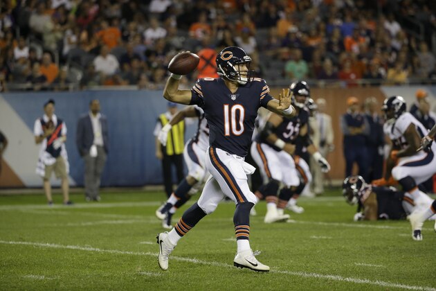 Chicago Bears quarterback Mitchell Trubisky (10) throws a pass during the second half of an NFL preseason football game against the Denver Broncos, Thursday, Aug. 10, 2017, in Chicago. (AP Photo/Nam Y. Huh) Chicago Bears quarterback Mitchell Trubisky (10) throws a pass during the second half of an NFL preseason football game against the Denver Broncos, Thursday, Aug. 10, 2017, in Chicago. (AP Photo/Nam Y. Huh)