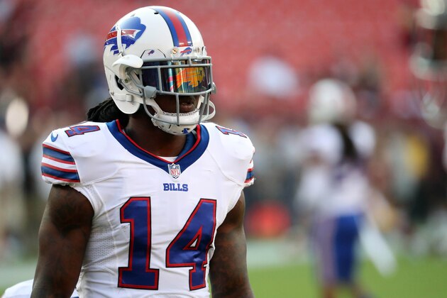 Aug 26, 2016; Landover, MD, USA; Buffalo Bills wide receiver Sammy Watkins (14) stands on the field during warm ups prior to the Bills' game against the Washington Redskins at FedEx Field. Mandatory Credit: Geoff Burke-USA TODAY Sports