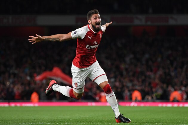 LONDON, ENGLAND - AUGUST 11: Olivier Giroud of Arsenal celebrates after scoring his team's fourth goal during the Premier League match between Arsenal and Leicester City at the Emirates Stadium on August 11, 2017 in London, England. (Photo by Shaun Botterill/Getty Images) LONDON, ENGLAND - AUGUST 11: Olivier Giroud of Arsenal celebrates after scoring his team's fourth goal during the Premier League match between Arsenal and Leicester City at the Emirates Stadium on August 11, 2017 in London, England. (Photo by Shaun Botterill/Getty Images)