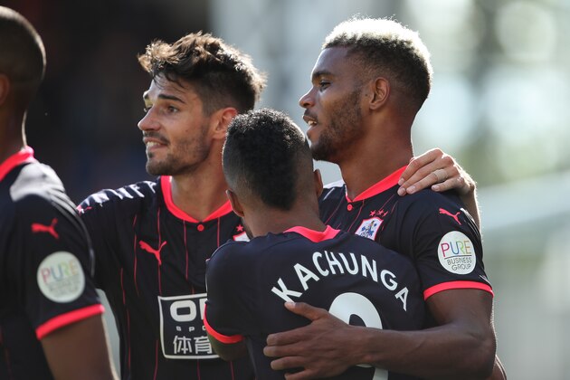 LONDON, ENGLAND - AUGUST 12: Steve Mounie of Huddersfield Town celebrates after scoring a goal to make it 0-3 during the Premier League match between Crystal Palace and Huddersfield Town at Selhurst Park on August 12, 2017 in London, England. (Photo by Robbie Jay Barratt - AMA/Getty Images)