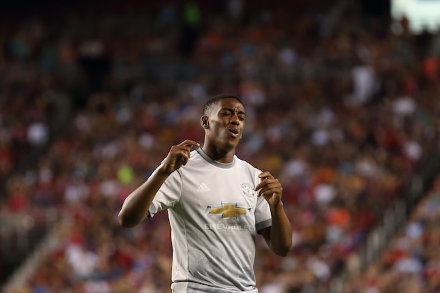 LANDOVER, MD - JULY 26: Anthony Martial of Manchester United reacts during the International Champions Cup 2017 match between FC Barcelona and Manchester United at FedExField on July 26, 2017 in Landover, Maryland. (Photo by Robbie Jay Barratt - AMA/Getty Images)