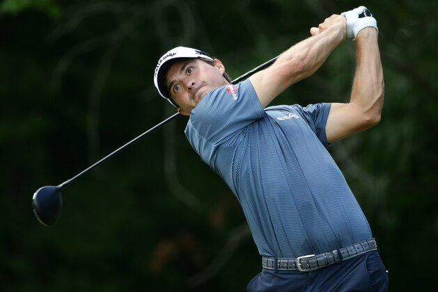 Aug 12, 2017; Charlotte, NC, USA; Kevin Kisner tees off on the fifth hole during the third round of the 2017 PGA Championship at Quail Hollow Club. Mandatory Credit: Rob Schumacher-USA TODAY Sports