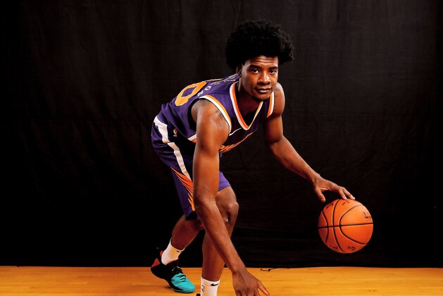 GREENBURGH, NY - AUGUST 11:  Josh Jackson of the Phoenix Suns poses for a portrait during the 2017 NBA Rookie Photo Shoot at MSG Training Center on August 11, 2017 in Greenburgh, New York.   NOTE TO USER: User expressly acknowledges and agrees that, by downloading and or using this photograph, User is consenting to the terms and conditions of the Getty Images License Agreement.  (Photo by Elsa/Getty Images)