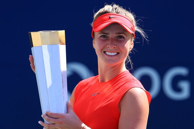 TORONTO, ON - AUGUST 13:  Elina Svitolina of Ukraine with the winners trophy after defeating Caroline Wozniacki of Denmark following the final match on Day 9 of the Rogers Cup at Aviva Centre on August 13, 2017 in Toronto, Canada.  (Photo by Vaughn Ridley/Getty Images)