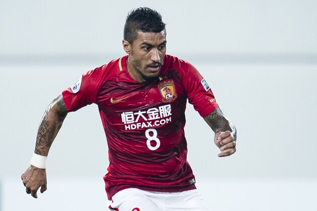 GUANGZHOU, CHINA - MAY 23: Guangzhou Midfielder Paulinho Maciel in action during the AFC Champions League 2017 Round of 16 match between Guangzhou Evergrande FC (CHN) vs Kashima Antlers (JPN) at the Tianhe Stadium on 23 May 2017 in Guangzhou, China. (Photo by Power Sport Images/Getty Images)