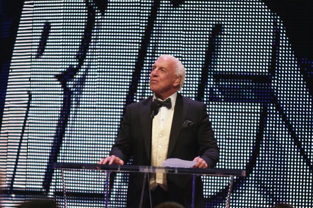 Ric Flair is seen at the WWE Hall of Fame Ceremony, on Saturday, March 28, 2015 in San Jose, CA. Nine inductees were honored in the class of 2015, including actor and former California Governor Arnold Schwarzenegger. (Don Feria/AP Images for WWE)