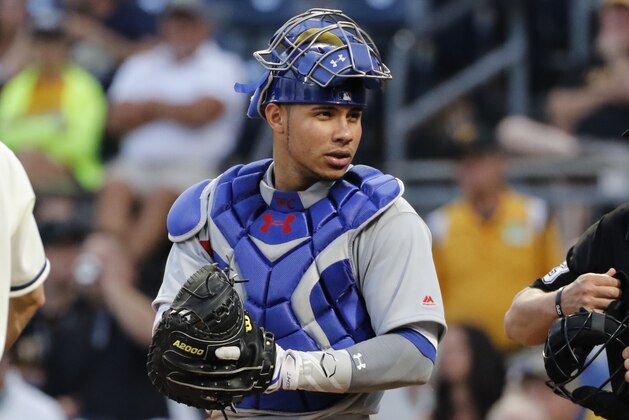 Chicago Cubs catcher Willson Contreras works behind the plate during a baseball game against the Pittsburgh Pirates in Pittsburgh, Friday, June 16, 2017. (AP Photo/Gene J. Puskar)