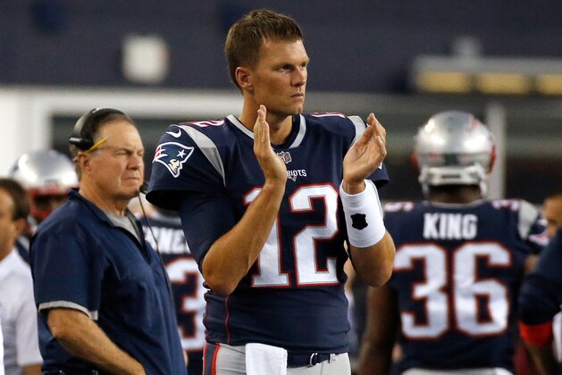 FOXBORO, MA - AUGUST 10: Tom Brady #12 of the New England Patriots reacts on the sideline during a preseason game with Jacksonville Jaguars at Gillette Stadium on August 10, 2017 in Foxboro, Massachusetts. (Photo by Jim Rogash/Getty Images) FOXBORO, MA - AUGUST 10: Tom Brady #12 of the New England Patriots reacts on the sideline during a preseason game with Jacksonville Jaguars at Gillette Stadium on August 10, 2017 in Foxboro, Massachusetts. (Photo by Jim Rogash/Getty Images)