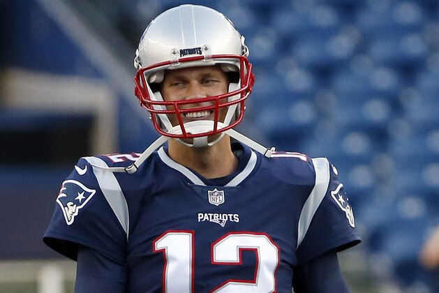 New England Patriots quarterback Tom Brady warms up before an NFL preseason football game against the Jacksonville Jaguars, Thursday, Aug. 10, 2017, in Foxborough, Mass. (AP Photo/Mary Schwalm)