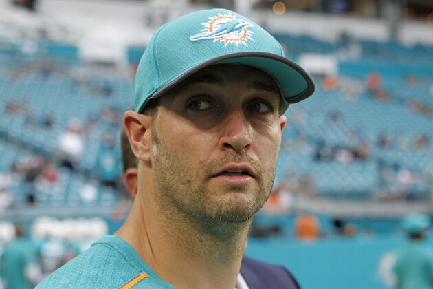 MIAMI GARDENS, FL - AUGUST 10:  Jay Cutler of the Miami Dolphins stands on the sidelines at Hard Rock Stadium before the Dolphins played against the Atlanta Falcons on August 10, 2017 in Miami Gardens, Florida. (Photo by Joe Skipper/Getty Images)
