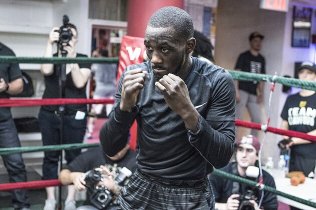NEW YORK, NY - MAY 17: Terence Crawford works out during the Media Workout day prior to a fight against Felix Diaz at the Mendez Boxing Gym May 17, 2017 in New York City. (Photo by Bill Tompkins/Getty Images)