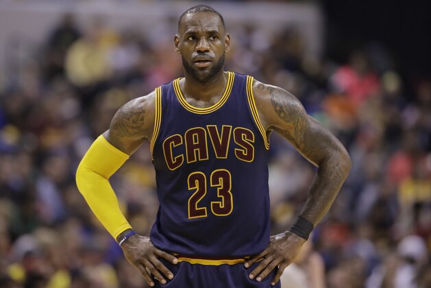 Cleveland Cavaliers' LeBron James in action during the second half in Game 4 of a first-round NBA basketball playoff series against the Indiana Pacers, Sunday, April 23, 2017, in Indianapolis. Cleveland defeated Indiana 106-102 and won the series 4-0. (AP Photo/Darron Cummings)