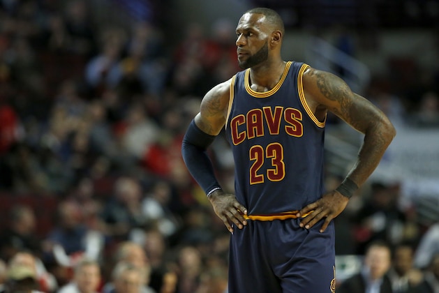 Cleveland Cavaliers forward LeBron James looks to the bench during the first half of an NBA basketball game against the Chicago Bulls Thursday, March 30, 2017, in Chicago. (AP Photo/Nam Y. Huh)