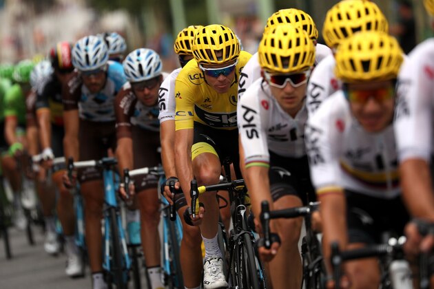 EMBRUN, FRANCE - JULY 21: Christopher Froome of Great Britain riding for Team Sky in the leader's jersey rides in the peloton during stage 19 of the 2017 Le Tour de France, a 222.5km stage from Embrun to Salon-de-Provence on July 21, 2017 in Embrun, France. (Photo by Chris Graythen/Getty Images) EMBRUN, FRANCE - JULY 21: Christopher Froome of Great Britain riding for Team Sky in the leader's jersey rides in the peloton during stage 19 of the 2017 Le Tour de France, a 222.5km stage from Embrun to Salon-de-Provence on July 21, 2017 in Embrun, France. (Photo by Chris Graythen/Getty Images)