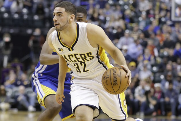Indiana Pacers' Georges Niang goes to the basket during the second half of an NBA basketball game against the Golden State Warriors, Monday, Nov. 21, 2016, in Indianapolis. Golden State defeated Indiana 120-83. (AP Photo/Darron Cummings)