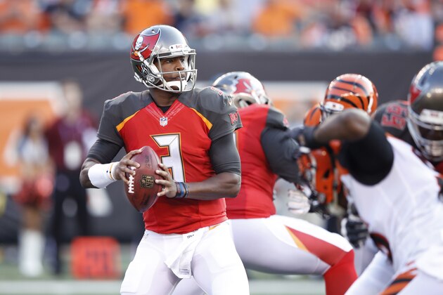 CINCINNATI, OH - AUGUST 11: Jameis Winston #3 of the Tampa Bay Buccaneers looks to pass during a preseason game against the Cincinnati Bengals at Paul Brown Stadium on August 11, 2017 in Cincinnati, Ohio. The Bengals won 23-12. (Photo by Joe Robbins/Getty Images)