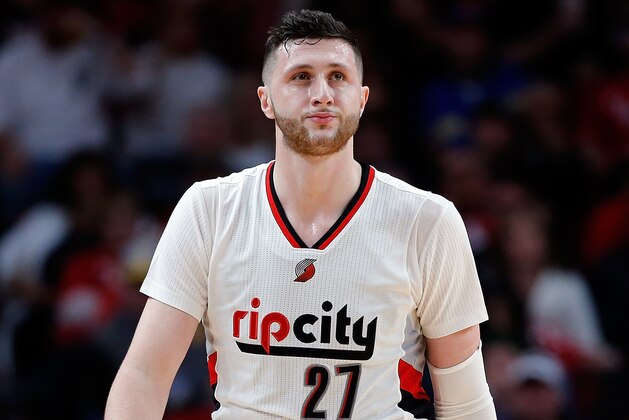 PORTLAND, OR - APRIL 22: Jusuf Nurkic #21 of the Portland Trail Blazers during the game against the Golden State Warriors during Game Three of the Western Conference Quarterfinals of the 2017 NBA Playoffs at Moda Center on April 22, 2017 in Portland, Oregon. NOTE TO USER: User expressly acknowledges and agrees that, by downloading and or using this photograph, User is consenting to the terms and conditions of the Getty Images License Agreement. (Photo by Jonathan Ferrey/Getty Images) PORTLAND, OR - APRIL 22: Jusuf Nurkic #21 of the Portland Trail Blazers during the game against the Golden State Warriors during Game Three of the Western Conference Quarterfinals of the 2017 NBA Playoffs at Moda Center on April 22, 2017 in Portland, Oregon. NOTE TO USER: User expressly acknowledges and agrees that, by downloading and or using this photograph, User is consenting to the terms and conditions of the Getty Images License Agreement. (Photo by Jonathan Ferrey/Getty Images)