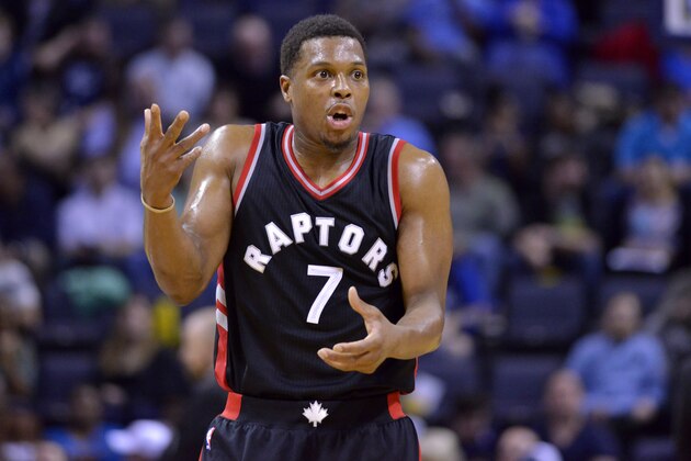 Toronto Raptors guard Kyle Lowry (7) reacts to a referee's call in the first half of an NBA basketball game against the Memphis Grizzlies, Wednesday, Jan. 25, 2017, in Memphis, Tenn. (AP Photo/Brandon Dill)