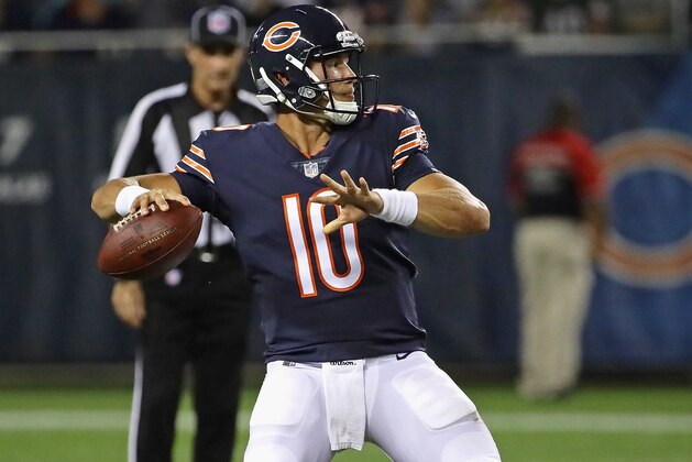 CHICAGO, IL - AUGUST 10:  Mitchell Trubisky #10 of the Chicago Bears passes against the Denver Broncos during a preseason game at Soldier Field on August 10, 2017 in Chicago, Illinois. The Broncos defeated the Bears 24-17.  (Photo by Jonathan Daniel/Getty Images)