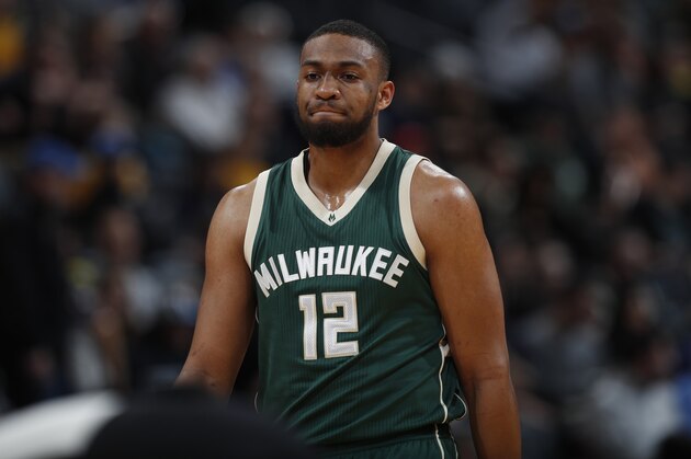 Milwaukee Bucks forward Jabari Parker (12) in the first half of an NBA basketball game Friday, Feb. 3, 2017, in Denver. (AP Photo/David Zalubowski)