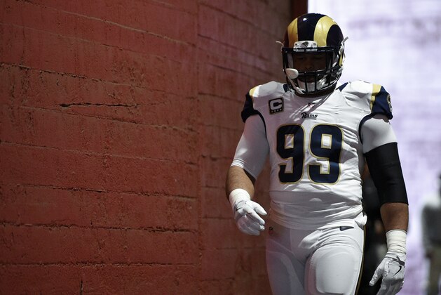 Jan 1, 2017; Los Angeles, CA, USA; Los Angeles Rams defensive tackle Aaron Donald (99) walks to the field prior to the game against the Arizona Cardinals at Los Angeles Memorial Coliseum. Mandatory Credit: Kelvin Kuo-USA TODAY Sports