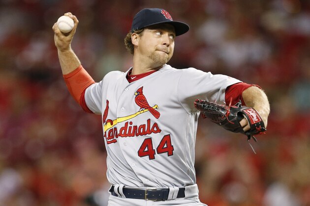 St. Louis Cardinals relief pitcher Trevor Rosenthal (44) throws against the Cincinnati Reds during the ninth inning of a baseball game, Saturday, Aug. 5, 2017, in Cincinnati. (AP Photo/Gary Landers)