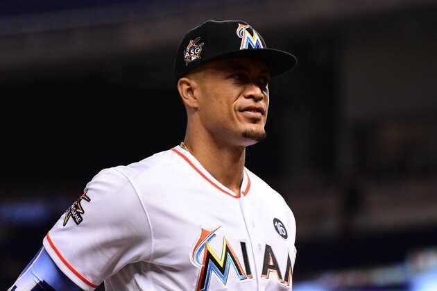 MIAMI, FL - AUGUST 15: Giancarlo Stanton #27 of the Miami Marlins in action during the game between the Miami Marlins and the San Francisco Giants at Marlins Park on August 15, 2017 in Miami, Florida. (Photo by Mark Brown/Getty Images) MIAMI, FL - AUGUST 15: Giancarlo Stanton #27 of the Miami Marlins in action during the game between the Miami Marlins and the San Francisco Giants at Marlins Park on August 15, 2017 in Miami, Florida. (Photo by Mark Brown/Getty Images)