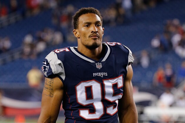 FOXBORO, MA - AUGUST 10: Derek Rivers #95 of the New England Patriots leaves the field after a preseason loss against the Jacksonville Jaguars at Gillette Stadium on August 10, 2017 in Foxboro, Massachusetts. (Photo by Jim Rogash/Getty Images)