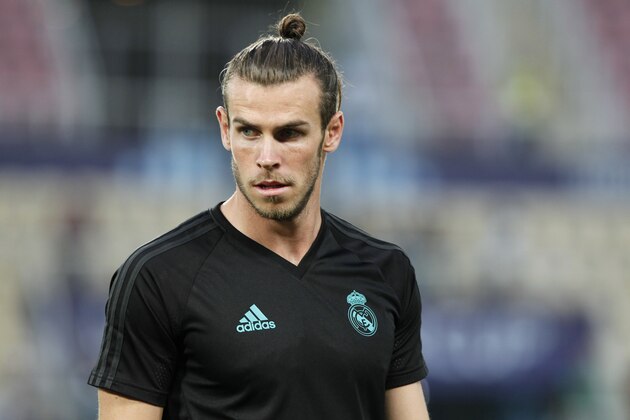Real Madrid's Gareth Bale looks on during a training session at Philip II Arena in Skopje, Macedonia, Monday, Aug. 7, 2017, a day ahead of UEFA Super Cup final soccer match with Manchester United. (AP Photo/Boris Grdanoski)