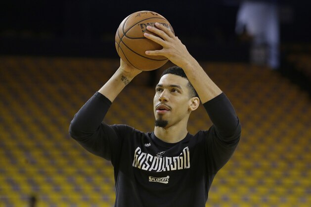 San Antonio Spurs guard Danny Green warms up before Game 1 of the NBA basketball Western Conference finals between the Golden State Warriors and the Spurs in Oakland, Calif., Sunday, May 14, 2017. (AP Photo/Jeff Chiu)