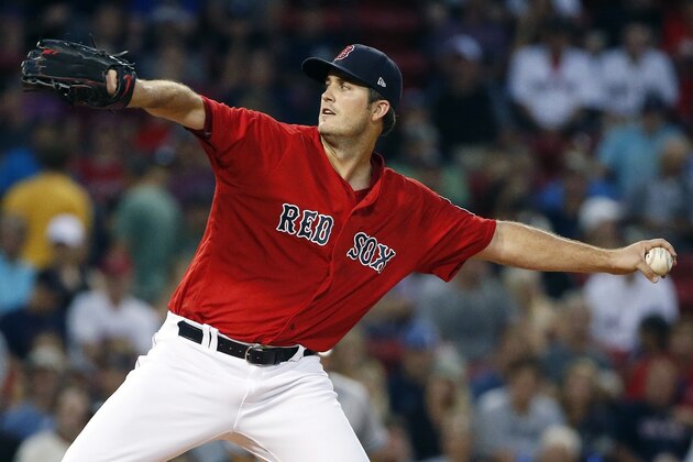 Boston Red Sox's Drew Pomeranz pitches during the first inning of the team's baseball game against the New York Yankees, Friday, Aug. 18, 2017, in Boston. (AP Photo/Michael Dwyer)