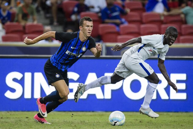 SINGAPORE, SINGAPORE - JULY 29: FC Internazionale Forward Ivan Perisic (L) in action during the International Champions Cup 2017 match between FC Internazionale and Chelsea FC on July 29, 2017 in Singapore. (Photo by Power Sport Images/Getty Images)