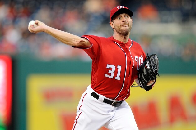 WASHINGTON, DC - AUGUST 13:  Max Scherzer #31 of the Washington Nationals pitches against the San Francisco Giants during Game 2 of a doubleheader at Nationals Park on August 13, 2017 in Washington, DC.  (Photo by G Fiume/Getty Images)