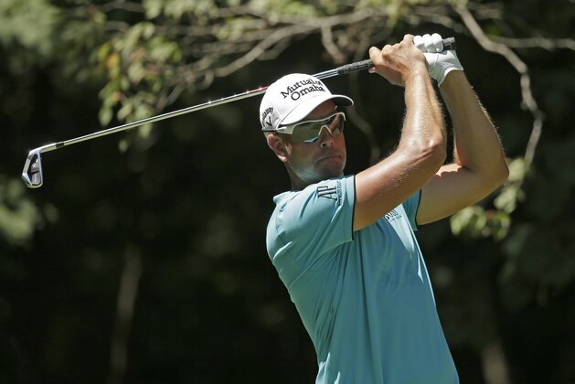 Henrik Stenson watches his tee shot on the second hole during the third round of the Wyndham Championship golf tournament in Greensboro, N.C., Saturday, Aug. 19, 2017. (AP Photo/Chuck Burton)
