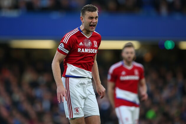 LONDON, ENGLAND - MAY 08: Ben Gibson of Middlesbrough shouts during the Premier League match between Chelsea and Middlesbrough at Stamford Bridge on May 8, 2017 in London, England. (Photo by Catherine Ivill - AMA/Getty Images)