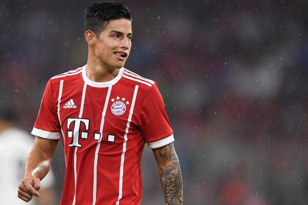 Bayern Munich's Colombian James Rodriguez reacts during the break of the second Audi Cup football match between FC Bayern Munich and FC Liverpool in the stadium in Munich, southern Germany, on August 1, 2017.  / AFP PHOTO / Christof STACHE        (Photo credit should read CHRISTOF STACHE/AFP/Getty Images)