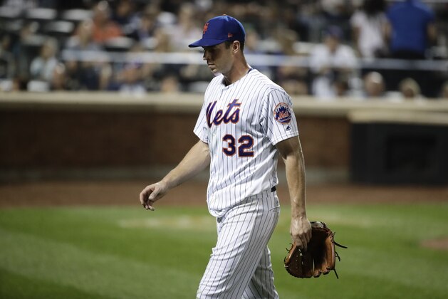 New York Mets starting pitcher Steven Matz leaves the baseball game during the fourth inning against the New York Yankees on Thursday, Aug. 17, 2017, in New York. (AP Photo/Frank Franklin II)