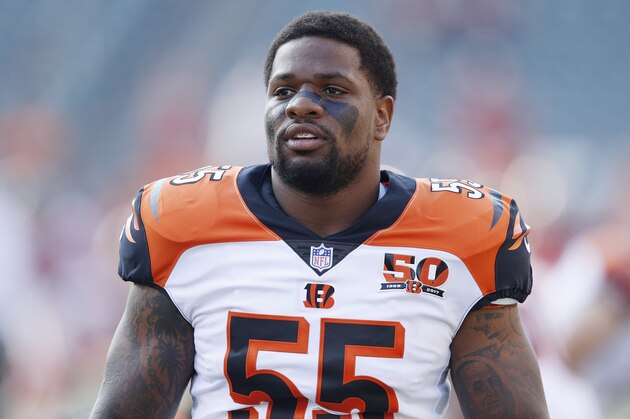 CINCINNATI, OH - AUGUST 11: Vontaze Burfict #55 of the Cincinnati Bengals looks on during a preseason game against the Tampa Bay Buccaneers at Paul Brown Stadium on August 11, 2017 in Cincinnati, Ohio. The Bengals won 23-12. (Photo by Joe Robbins/Getty Images)