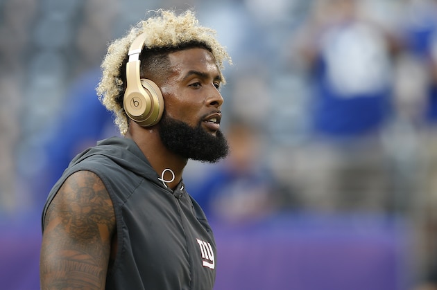 EAST RUTHERFORD, NJ - AUGUST 11: Odell Beckham Jr. #13 of the New York Giants looks on during warm ups before an NFL preseason game against the Pittsburgh Steelers at MetLife Stadium on August 11, 2017 in East Rutherford, New Jersey. (Photo by Rich Schultz/Getty Images)