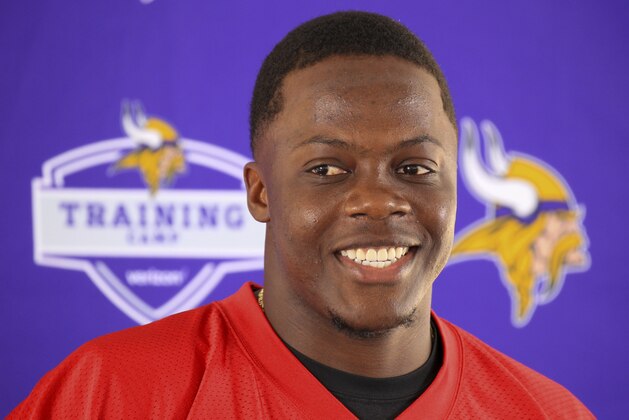 Minnesota Vikings quarterback Teddy Bridgewater speaks at his first press conference since his knee injury last year, during an NFL football training camp in Mankato, Minn., Thursday, July 27, 2017.(AP Photo/Andy Clayton-King)