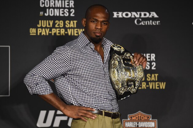 ANAHEIM, CA - JULY 29:  Jon Jones speaks to the media during the UFC 214 post fight press conference inside the Honda Center on July 29, 2017 in Anaheim, California. (Photo by Jeff Bottari/Zuffa LLC/Zuffa LLC via Getty Images)