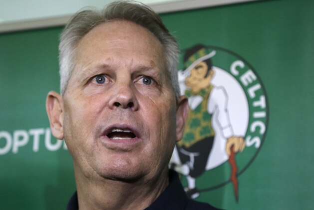 Boston Celtics NBA basketball general manager Danny Ainge speaks at a news conference Friday, July 14, 2017, in Waltham, Mass., to announce that the team has officially signed free-agent Gordon Hayward. (AP Photo/Elise Amendola) Boston Celtics NBA basketball general manager Danny Ainge speaks at a news conference Friday, July 14, 2017, in Waltham, Mass., to announce that the team has officially signed free-agent Gordon Hayward. (AP Photo/Elise Amendola)